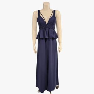 BCBGMAXAZRIA Navy Blue Peplum Wide Leg Jumpsuit XS